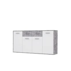 Marque Generique PILVI Buffet Bas 4 Portes 4 Tiroirs - Blanc Et Béton Gris Clair - L 1...