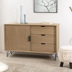 MACABANE Buffet 1 Porte 3 Tiroirs Pieds épingle En Métal - Marron