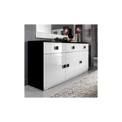 Dansmamaison Buffet 3 Portes 3 Tiroirs Blanc/Noir - ZEME - L 180 X L 49 X H 85 Cm