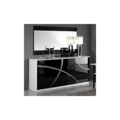 Dansmamaison Buffet 3 Portes 3 Tiroirs Noir/Blanc - CROSS - L 180 X L 49 X H 85 Cm
