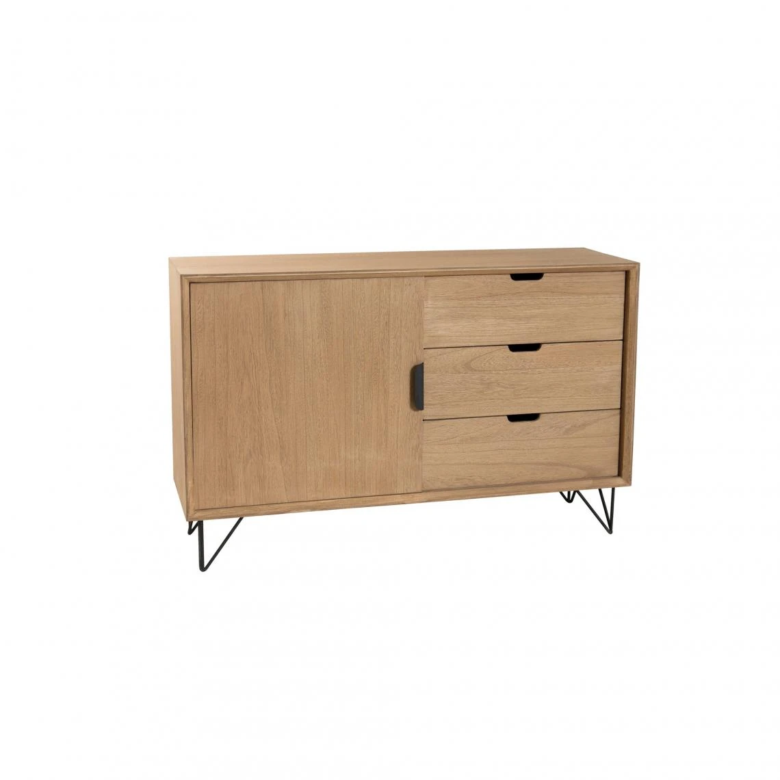 MACABANE Buffet 1 Porte 3 Tiroirs Pieds épingle En Métal - Marron 4 MACABANE Buffet 1 Porte 3 Tiroirs Pieds épingle En Métal - Marron – Image 2