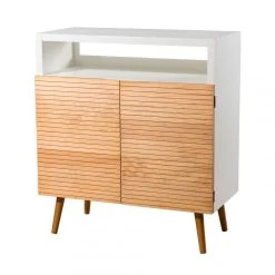 MACABANE Buffet 2 Portes Style Scandinave - Miel / Blanc