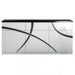Altobuy ALYSSA - Buffet 3 Portes 3 Tiroirs Laqué Brillant Noir Et Blanc