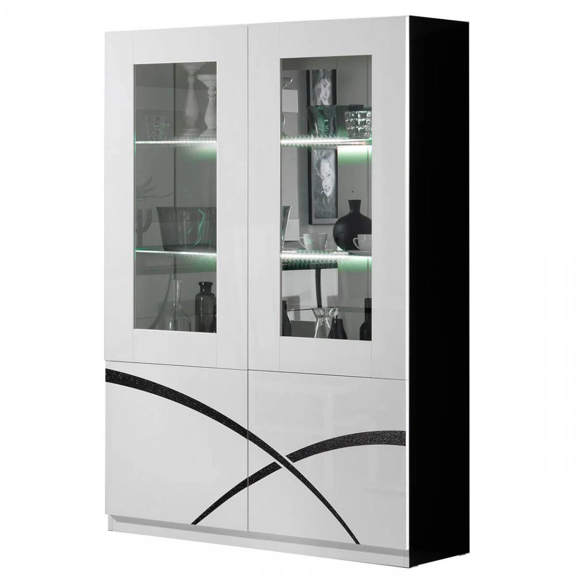 Altobuy ALYSSA - Vitrine 4 Portes Laquée Brillant Noir Et Blanc 3 Altobuy ALYSSA - Vitrine 4 Portes Laquée Brillant Noir Et Blanc