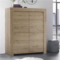 NOUVOMEUBLE Argentier Armoire Vaisselier Contemporain 110 Cm Chêne Clair ALANO