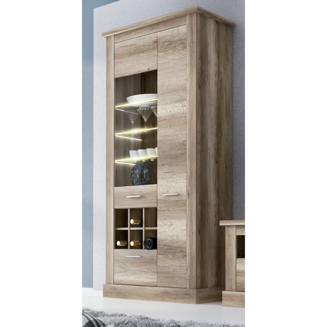 Pegane Armoire Vitrine, Buffet Haut Coloris Chêne Vieilli - Longueur 96 X Pr... 3 Pegane Armoire Vitrine, Buffet Haut Coloris Chêne Vieilli - Longueur 96 X Pr...