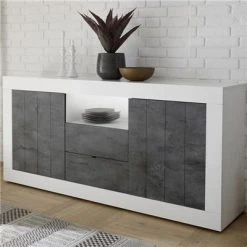 NOUVOMEUBLE Bahut 180 Cm Moderne Blanc Effet Béton Gris URBAN 6