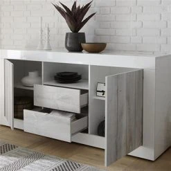 NOUVOMEUBLE Bahut 180 Cm Moderne Blanc Effet Béton Gris URBAN 6 -SoBuy Shop bahut 180 cm moderne blanc effet beton gris urban 6 10566248 27459038 1140x1140