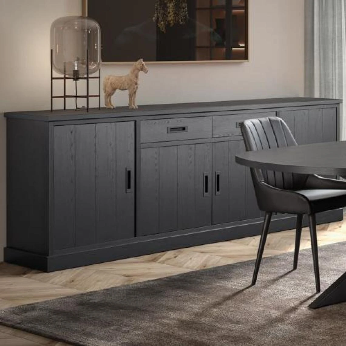 NOUVOMEUBLE Bahut 240 Cm Contemporain Noir RAFFAELLA 3 NOUVOMEUBLE Bahut 240 Cm Contemporain Noir RAFFAELLA