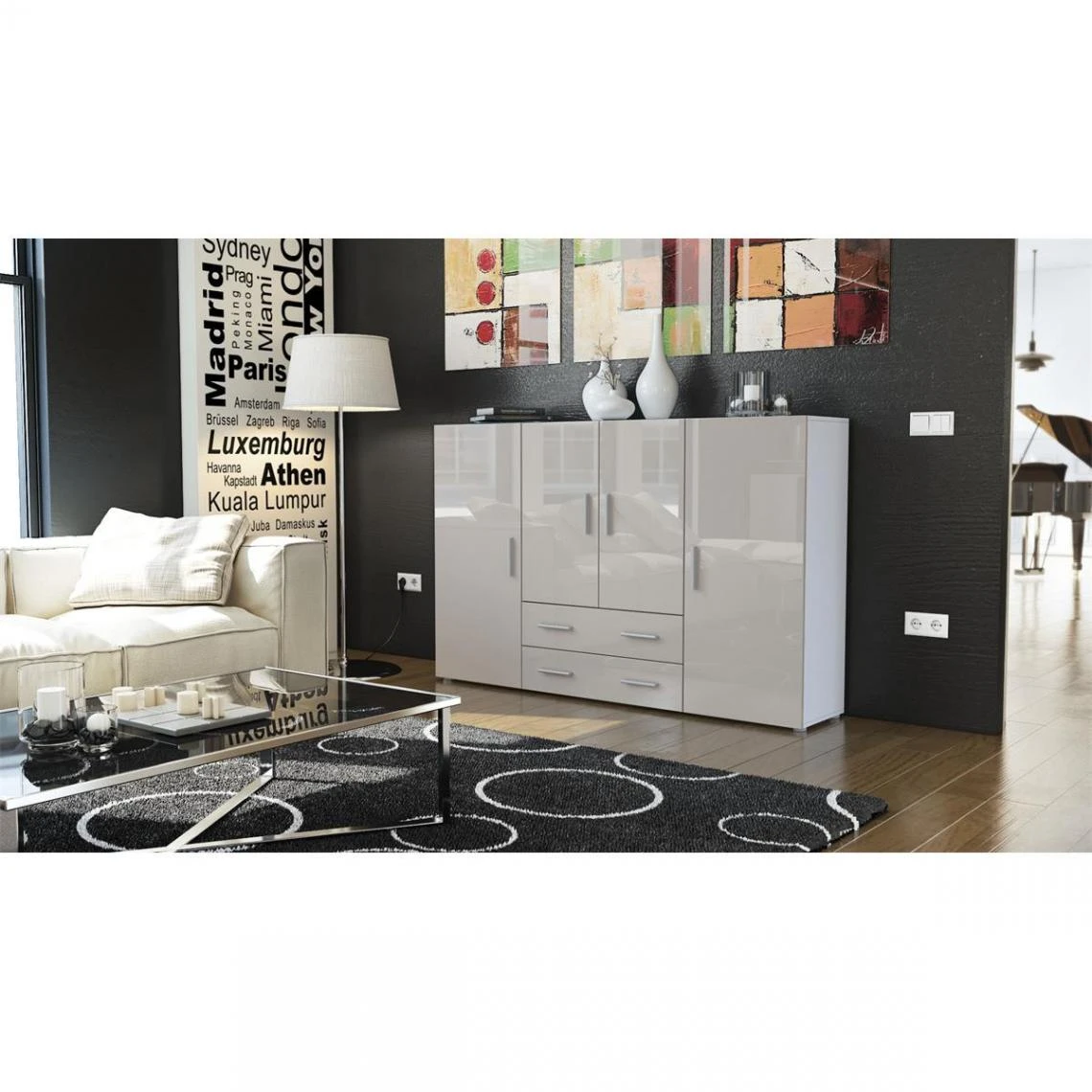 MPC Bahut Blanc Mat Et Façades Gris Sable Brilantes (LxHxP): 166 X 106 ... 5 MPC Bahut Blanc Mat Et Façades Gris Sable Brilantes (LxHxP): 166 X 106 ... – Image 3