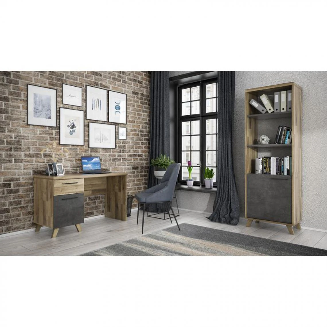 BUT Bibliothèque 1 Porte RICCIANO Imitation Chêne Et Béton 7 BUT Bibliothèque 1 Porte RICCIANO Imitation Chêne Et Béton – Image 5