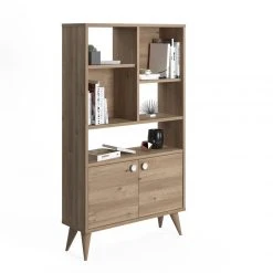 ALTER Bibliothèque à Deux Portes Battantes Et Cinq Compartiments Ouverts, ... -SoBuy Shop bibliotheque a deux portes battantes et cinq compartiments ouverts 75 x 25 x 131 cm couleur chene 10720138 27909622 1140x1140