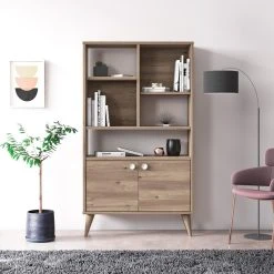 ALTER Bibliothèque à Deux Portes Battantes Et Cinq Compartiments Ouverts, ... -SoBuy Shop bibliotheque a deux portes battantes et cinq compartiments ouverts 75 x 25 x 131 cm couleur chene 10720138 27909624 1140x1140