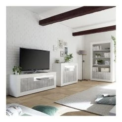 KASALINEA Bibliothèque Moderne Blanc Et Gris Effet Béton MABEL 5 -SoBuy Shop bibliotheque beton blanc moderne zd4 z