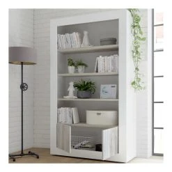 KASALINEA Bibliothèque Moderne Blanc Et Gris Effet Béton MABEL 5 -SoBuy Shop bibliotheque blanc pin moderne zd2 z