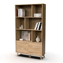 Pegane Bibliothèque Coloris Chêne Doré - Hauteur 179 X Longueur 100 X Prof...