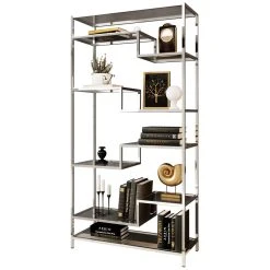 Vivenla Bibliothèque Design En Acier Et Verre Coloris Argenté L. 100 X P. 4...