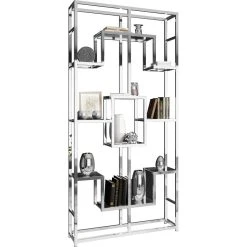 Vivenla Bibliothèque Design En Acier Et Verre Coloris Argenté L. 108 X P. 3...