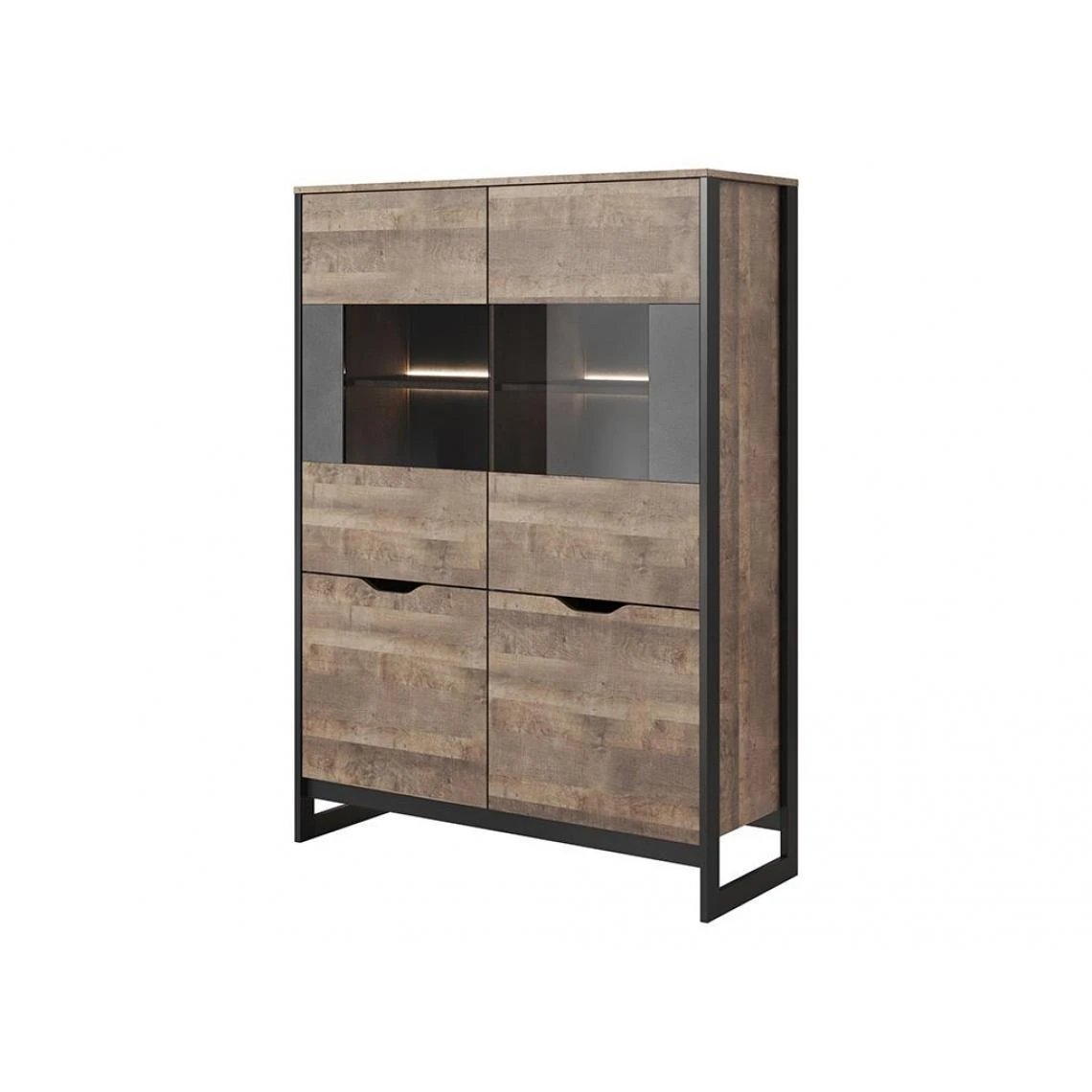 Vente-unique Vaisselier LAONILE - 4 Portes - Avec LEDs - Noyer Et Anthracite 5 Vente-unique Vaisselier LAONILE - 4 Portes - Avec LEDs - Noyer Et Anthracite – Image 3