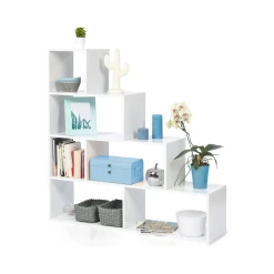 Idmarket Bibliothèque Escalier Lina Bois Blanc -SoBuy Shop bibliotheque lina etagere en bois blanc 115 cm 1