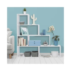 Idmarket Bibliothèque Escalier Lina Bois Blanc -SoBuy Shop bibliotheque lina etagere en bois blanc 115 cm 2