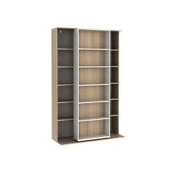 Vente-unique Bibliothèque Coulissante Avec 18 Niches - Naturel Et Blanc - PRALI -SoBuy Shop bibliotheque prali 11740930 30961286 1140x1140