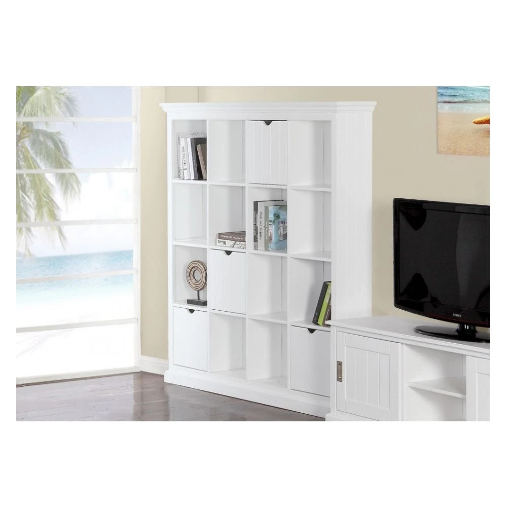 Vente-unique Bibliothèque GUERANDE - 16 Niches & 4 Tiroirs - Pin Blanc 5 Vente-unique Bibliothèque GUERANDE - 16 Niches & 4 Tiroirs - Pin Blanc – Image 3