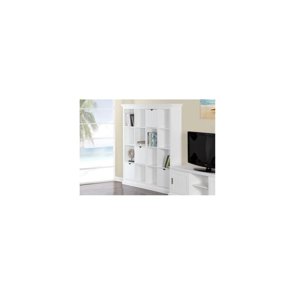 Vente-unique Bibliothèque GUERANDE - 16 Niches & 4 Tiroirs - Pin Blanc 3 Vente-unique Bibliothèque GUERANDE - 16 Niches & 4 Tiroirs - Pin Blanc