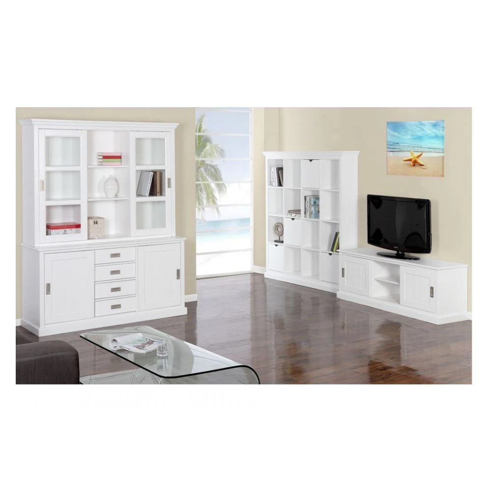 Vente-unique Bibliothèque GUERANDE - 16 Niches & 4 Tiroirs - Pin Blanc 6 Vente-unique Bibliothèque GUERANDE - 16 Niches & 4 Tiroirs - Pin Blanc – Image 4