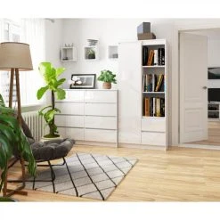 Hucoco BRIMA - Bibliothèque Bureau Style Moderne Salon - 80x180x35 - 1 Porte... -SoBuy Shop brima bibliotheque bureau style moderne salon 80x180x35 1 porte2 tiroirs blanc 11340280 29626024 1140x1140