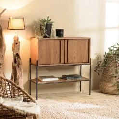 MACABANE Buffet 2 Portes 1 Niche En Bois De Teck Recyclé Naturel