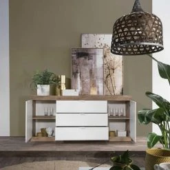 Tousmesmeubles Buffet 2 Portes 3 Grands Tiroirs Blanc Laqué Brillant/Chêne Naturel ... -SoBuy Shop buffet 2 portes 3 grands tiroirs blanc laque brillantchene naturel spezia 13109842 35626896 1140x1140