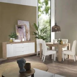 Tousmesmeubles Buffet 2 Portes 3 Grands Tiroirs Blanc Laqué Brillant/Chêne Naturel ... -SoBuy Shop buffet 2 portes 3 grands tiroirs blanc laque brillantchene naturel spezia 13109842 35626898 1140x1140