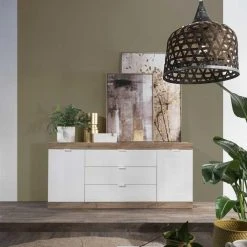 Tousmesmeubles Buffet 2 Portes 3 Grands Tiroirs Blanc Laqué Brillant/Chêne Naturel ... -SoBuy Shop buffet 2 portes 3 grands tiroirs blanc laque brillantchene naturel spezia 13109842 35626900 1140x1140