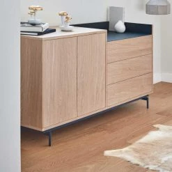 Tousmesmeubles Buffet 2 Portes 3 Tiroirs Chêne Clair/Bleu - TEULAT VALLEY -SoBuy Shop buffet 2 portes 3 tiroirs chene clairbleu teulat valley 10896152 28462916 1140x1140