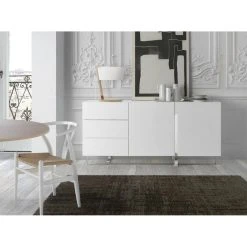Angel Cerda Buffet En Bois Blanc Et Acier Chromé -SoBuy Shop buffet 2 portes design laura 180cm blanc laque 10519816 837702 2 1140x1140
