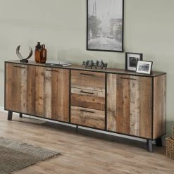 NOUVOMEUBLE Buffet 220 Cm Industriel Couleur Bois Vieilli ICARE