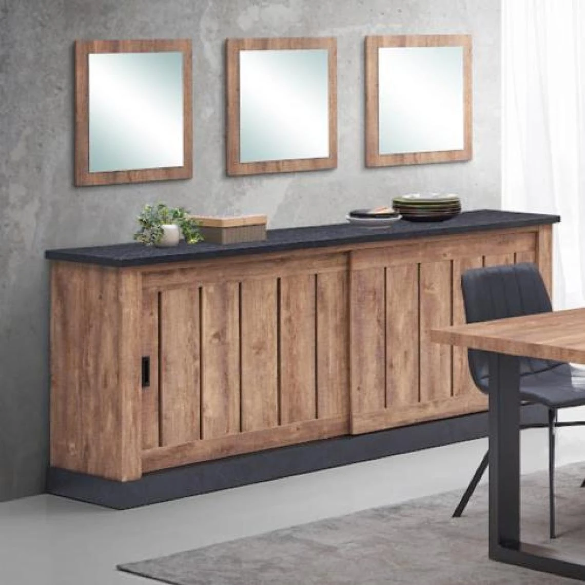 NOUVOMEUBLE Buffet 220 Cm Industriel Couleur Chêne Foncé ETINCELLE 3 NOUVOMEUBLE Buffet 220 Cm Industriel Couleur Chêne Foncé ETINCELLE