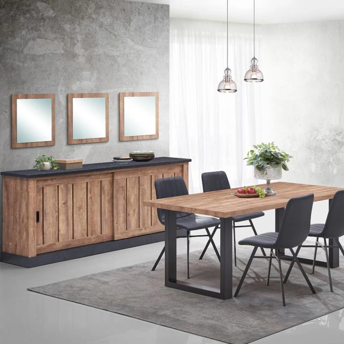 NOUVOMEUBLE Buffet 220 Cm Industriel Couleur Chêne Foncé ETINCELLE 5 NOUVOMEUBLE Buffet 220 Cm Industriel Couleur Chêne Foncé ETINCELLE – Image 3