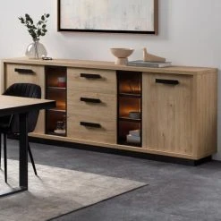 NOUVOMEUBLE Buffet 240 Cm Contemporain Couleur Bois Clair Et Noir PERSIA