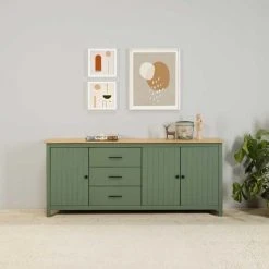 Tousmesmeubles Buffet 3 Portes 3 Tiroirs Bois/Vert - DARANMI -SoBuy Shop buffet 3 portes 3 tiroirs boisvert daranmi 10964168 28640294 1140x1140