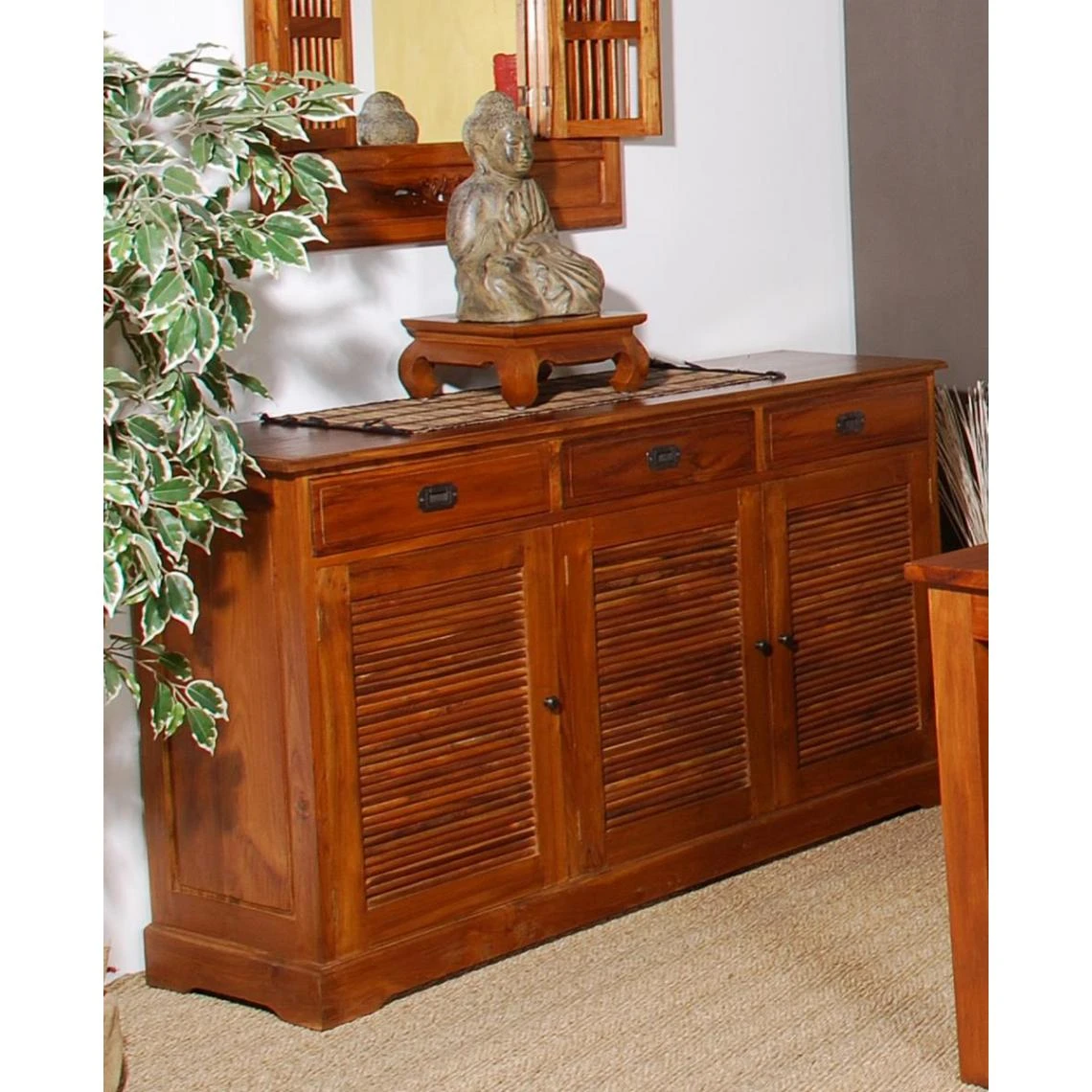 MACABANE Bahut AYAN 3 Portes Bois Teck 4 MACABANE Bahut AYAN 3 Portes Bois Teck – Image 2