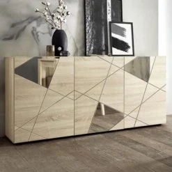 NOUVOMEUBLE Buffet 3 Portes Contemporain Couleur Chêne Clair VICTOIRE