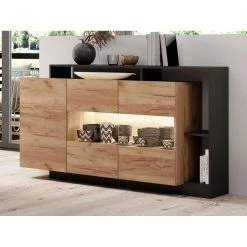 Vente-unique Buffet 3 Portes Et 3 Niches - Avec LEDs - Coloris : Naturel Et Anthrac... -SoBuy Shop buffet 3 portes et 3 niches avec leds coloris naturel et anthracite idesia 13642934 37532906 1140x1140