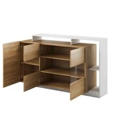 Vente-unique Buffet 3 Portes Et 3 Niches - Avec LEDs - Coloris : Naturel Et Blanc -... -SoBuy Shop buffet 3 portes et 3 niches avec leds coloris naturel et blanc idesia 13642898 37532760 1140x1140