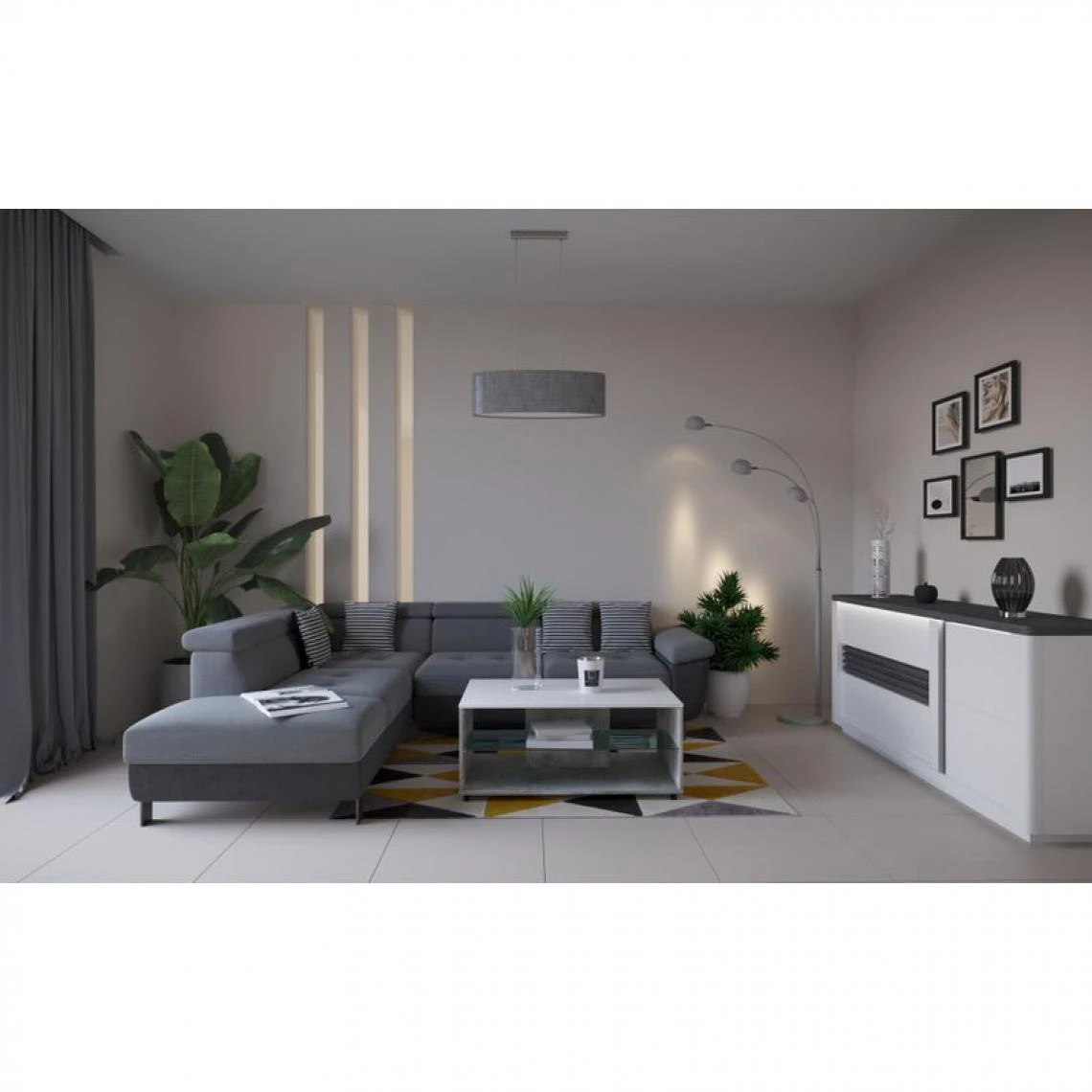 Modern Living Buffet 3 Portes VERTIGO Blanc/chêne Gris 4 Modern Living Buffet 3 Portes VERTIGO Blanc/chêne Gris – Image 2