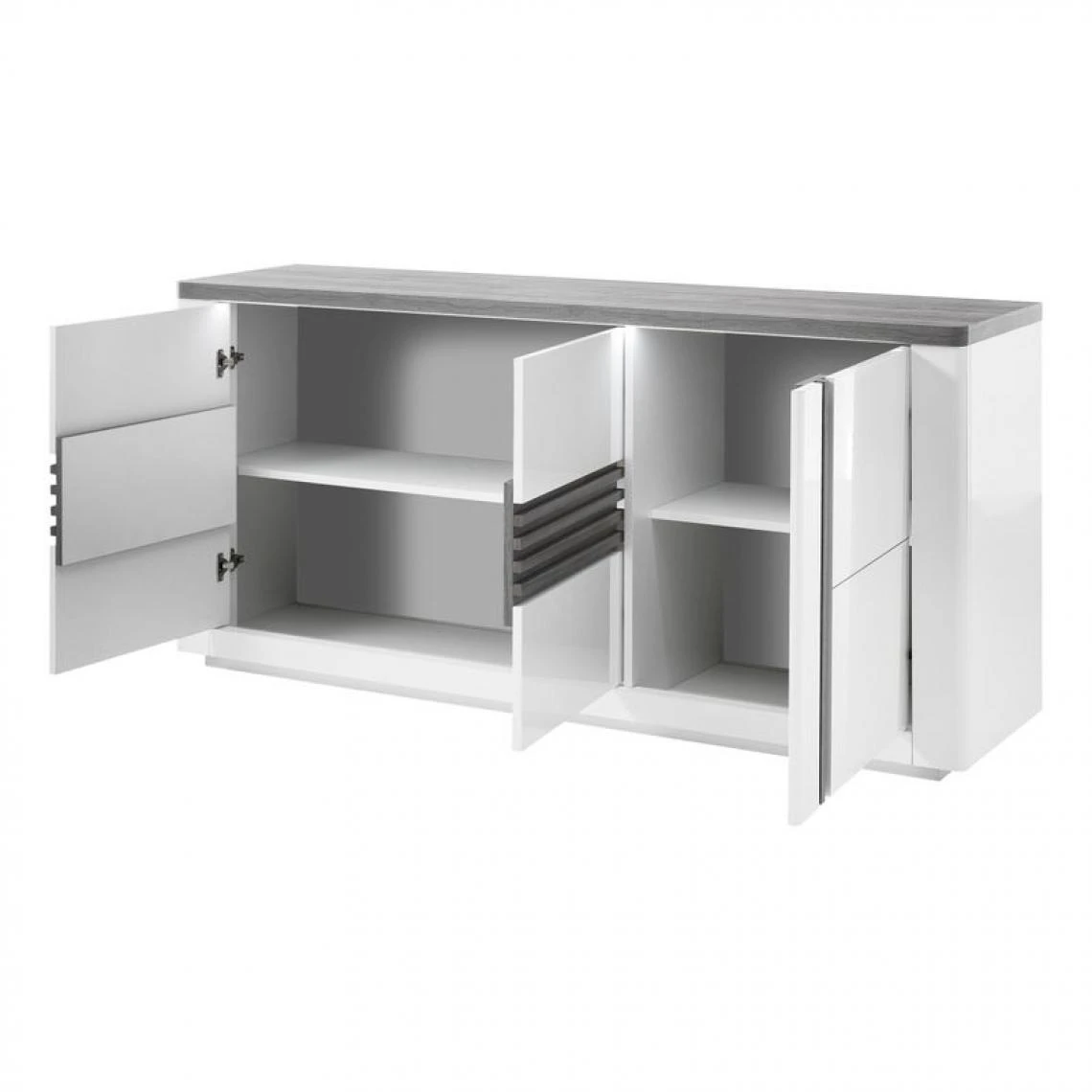 Modern Living Buffet 3 Portes VERTIGO Blanc/chêne Gris 7 Modern Living Buffet 3 Portes VERTIGO Blanc/chêne Gris – Image 5