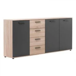 BUT Buffet 3 Portes/4 Tiroirs TOLEDO Décor Chêne Sonoma/gris