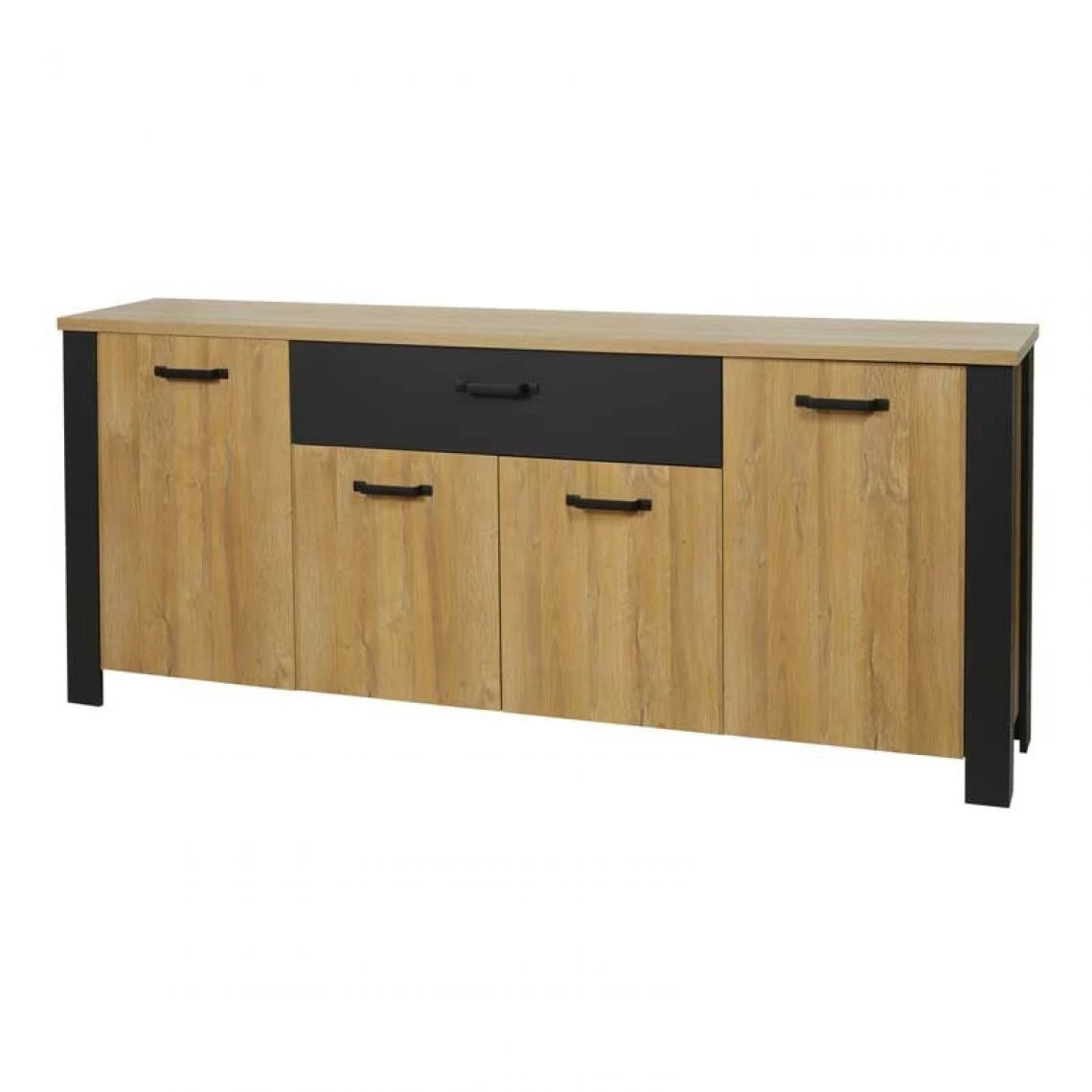 Tousmesmeubles Buffet 4 Portes 1 Tiroir Chêne Naturel/Noir- ARTEMIS 3 Tousmesmeubles Buffet 4 Portes 1 Tiroir Chêne Naturel/Noir- ARTEMIS