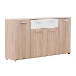 BUT Buffet 4 Portes/2 Tiroirs TOLEDO Décor Chêne Sonoma/blanc